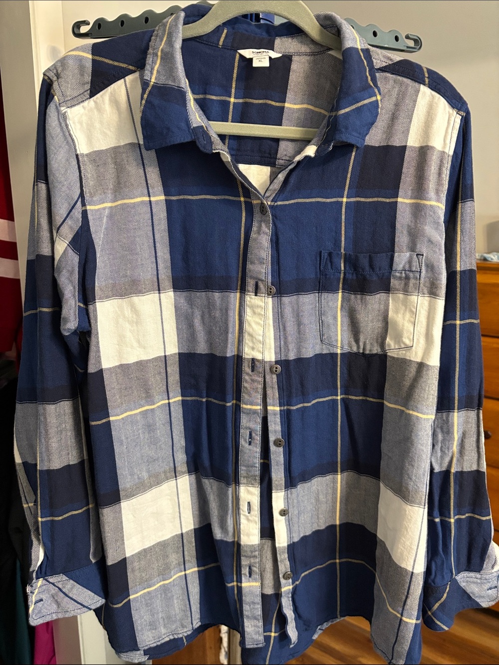 Sonoma Blue and White Plaid Button-Down Shirt